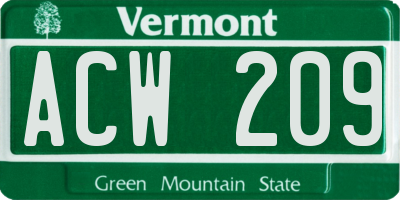VT license plate ACW209