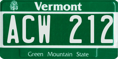 VT license plate ACW212
