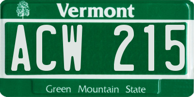 VT license plate ACW215