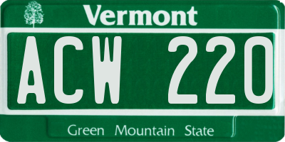 VT license plate ACW220