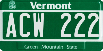 VT license plate ACW222
