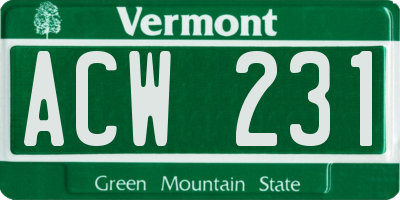 VT license plate ACW231