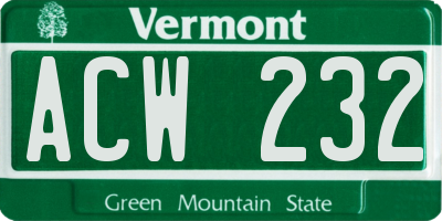 VT license plate ACW232