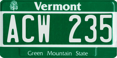 VT license plate ACW235