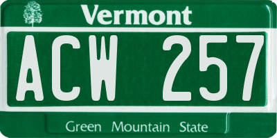 VT license plate ACW257
