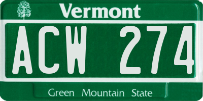 VT license plate ACW274