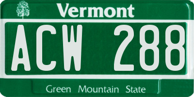 VT license plate ACW288