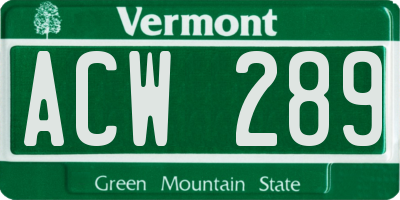 VT license plate ACW289