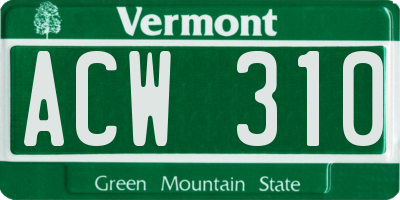 VT license plate ACW310
