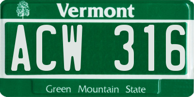 VT license plate ACW316