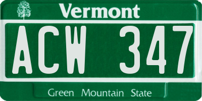 VT license plate ACW347