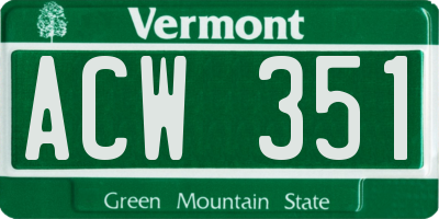 VT license plate ACW351