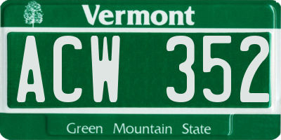VT license plate ACW352