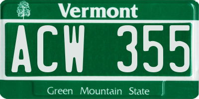 VT license plate ACW355