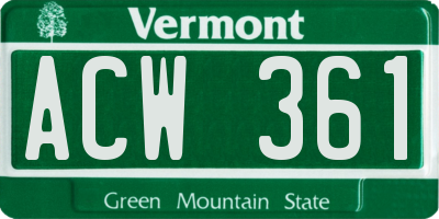 VT license plate ACW361