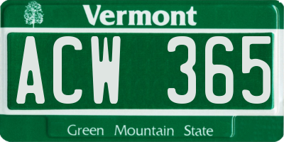 VT license plate ACW365