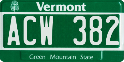 VT license plate ACW382