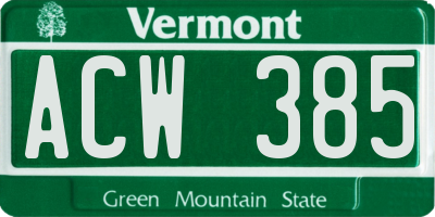 VT license plate ACW385