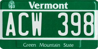 VT license plate ACW398