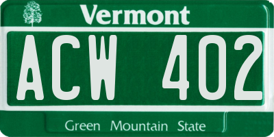 VT license plate ACW402