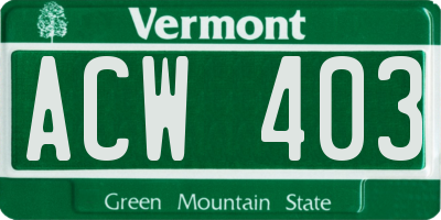 VT license plate ACW403