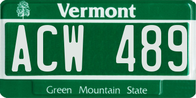 VT license plate ACW489