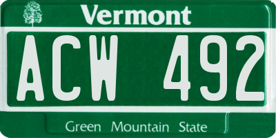 VT license plate ACW492