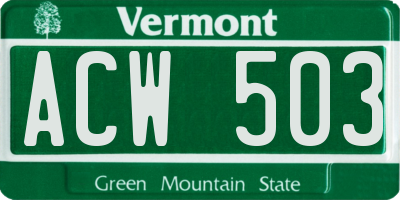 VT license plate ACW503