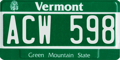 VT license plate ACW598