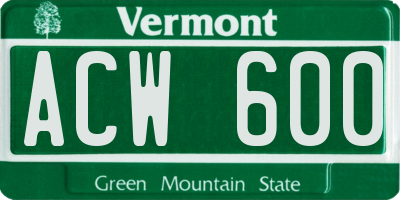 VT license plate ACW600