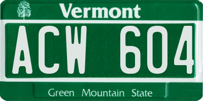 VT license plate ACW604
