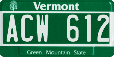 VT license plate ACW612