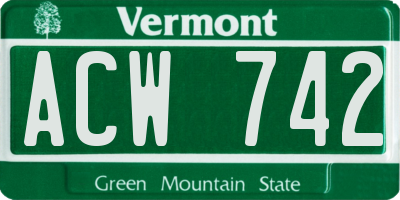 VT license plate ACW742