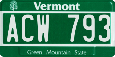VT license plate ACW793