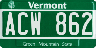 VT license plate ACW862