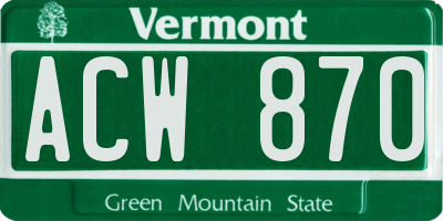 VT license plate ACW870