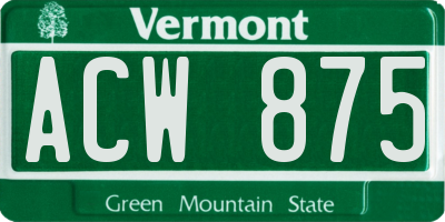 VT license plate ACW875