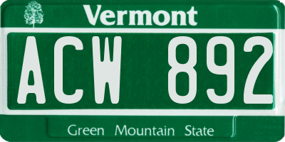 VT license plate ACW892