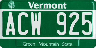 VT license plate ACW925