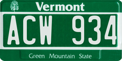 VT license plate ACW934