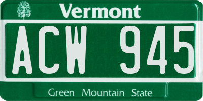 VT license plate ACW945