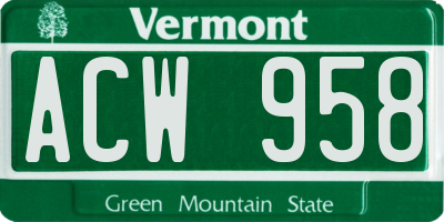VT license plate ACW958