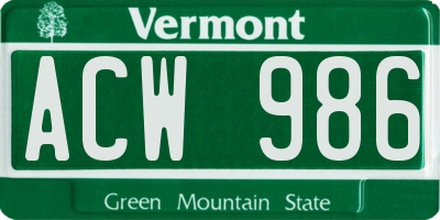 VT license plate ACW986