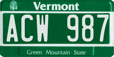 VT license plate ACW987