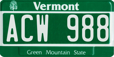 VT license plate ACW988