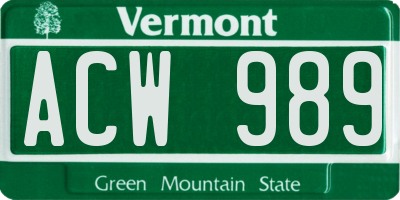 VT license plate ACW989
