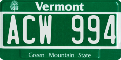 VT license plate ACW994