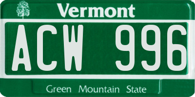 VT license plate ACW996