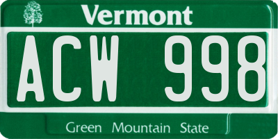 VT license plate ACW998