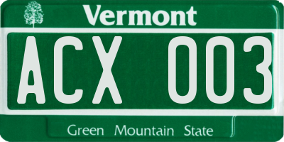 VT license plate ACX003